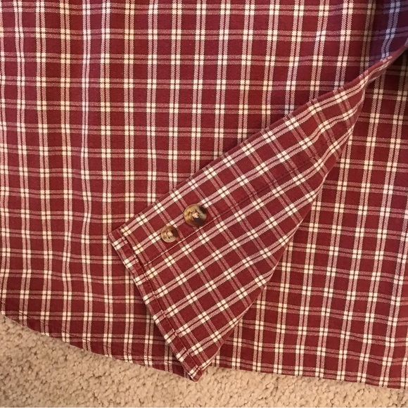 LL Bean Mens Long Sleeve Shirt Size Large Burgundy Check Plaid Cotton Button Up - Picture 6 of 9
